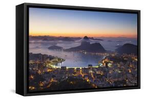 View of Sugarloaf Mountain and Botafogo Bay at Dawn, Rio De Janeiro, Brazil-Ian Trower-Framed Stretched Canvas