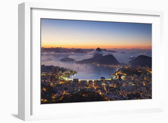 View of Sugarloaf Mountain and Botafogo Bay at Dawn, Rio De Janeiro, Brazil-Ian Trower-Framed Photographic Print