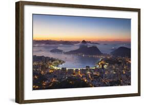 View of Sugarloaf Mountain and Botafogo Bay at Dawn, Rio De Janeiro, Brazil-Ian Trower-Framed Photographic Print