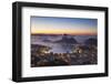 View of Sugarloaf Mountain and Botafogo Bay at Dawn, Rio De Janeiro, Brazil-Ian Trower-Framed Premium Photographic Print