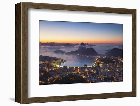 View of Sugarloaf Mountain and Botafogo Bay at Dawn, Rio De Janeiro, Brazil-Ian Trower-Framed Photographic Print