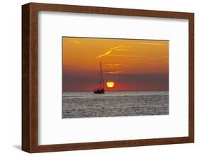 View of sunset and sailboat on Adriatic Sea from the old town, Rovinj, Istria, Croatia-Frank Fell-Framed Photographic Print