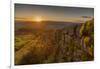 View of sunset from dry stone wall on Baslow Edge, Baslow, Peak District National Park, Derbyshire,-Frank Fell-Framed Photographic Print