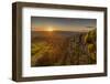 View of sunset from dry stone wall on Baslow Edge, Baslow, Peak District National Park, Derbyshire,-Frank Fell-Framed Photographic Print