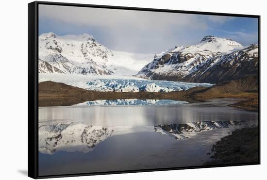 View Of Svinafellsjokull Glacier With Reflections. Vatnajokull National Park. Iceland-Oscar Dominguez-Framed Stretched Canvas