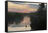 View of swamp habitat at sunrise, with tourists on path, Anhinga Trail, Everglades-David Tipling-Framed Stretched Canvas