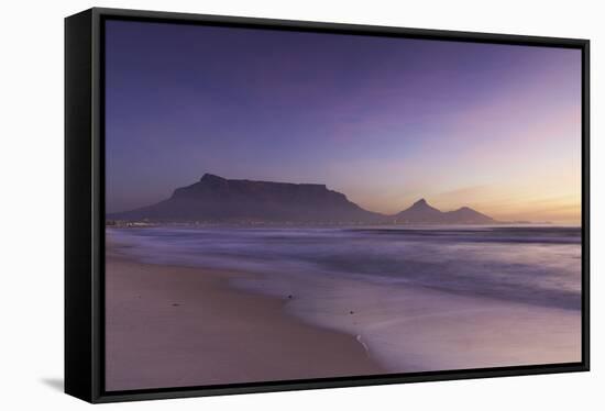 View of Table Mountain from Milnerton Beach at sunset, Cape Town, Western Cape, South Africa, Afric-Ian Trower-Framed Stretched Canvas