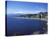 View of Taormina with Mount Etna in the Background, Giardini Naxos, Sicily, Italy, Europe-Vincenzo Lombardo-Stretched Canvas