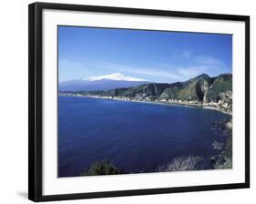 View of Taormina with Mount Etna in the Background, Giardini Naxos, Sicily, Italy, Europe-Vincenzo Lombardo-Framed Photographic Print