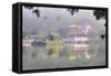 View of Temple across Kandy Lake-Jon Hicks-Framed Stretched Canvas