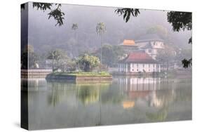 View of Temple across Kandy Lake-Jon Hicks-Stretched Canvas