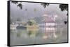 View of Temple across Kandy Lake-Jon Hicks-Framed Stretched Canvas