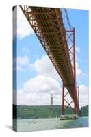 View of the 25 De Abril Bridge and Christ the King Statue from the North Bank of Tejo River-null-Stretched Canvas