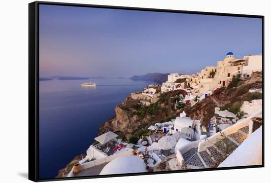 View of the Aegean Sea from the Typical Greek Village of Oia at Dusk, Santorini, Cyclades-Roberto Moiola-Framed Stretched Canvas