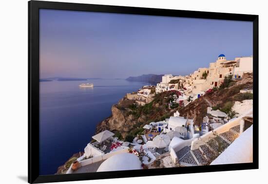 View of the Aegean Sea from the Typical Greek Village of Oia at Dusk, Santorini, Cyclades-Roberto Moiola-Framed Premium Photographic Print