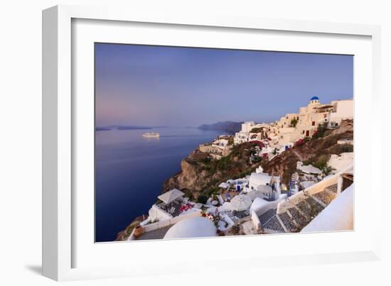View of the Aegean Sea from the Typical Greek Village of Oia at Dusk, Santorini, Cyclades-Roberto Moiola-Framed Photographic Print
