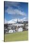 View of the alpine village of Zuoz surrounded by snowy peaks in spring, Maloja, Canton of Graubunde-Roberto Moiola-Stretched Canvas