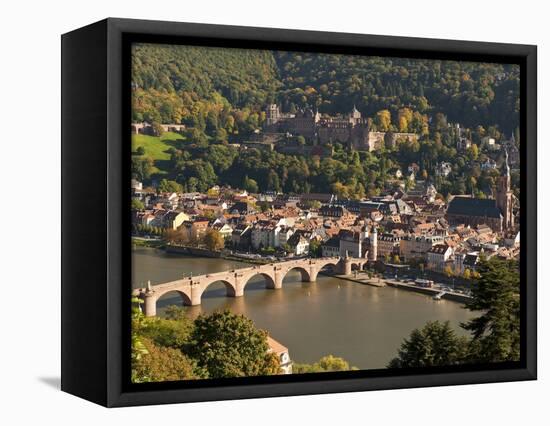 View of the Alte Brucke (Old Bridge), Neckar River Heidelberg Castle and Old Town from the Philosop-Michael DeFreitas-Framed Stretched Canvas