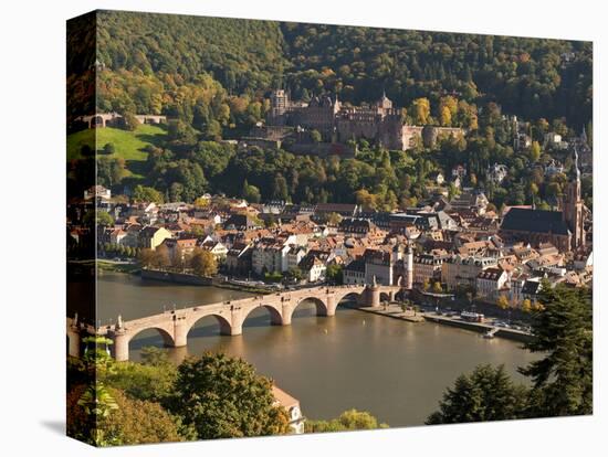View of the Alte Brucke (Old Bridge), Neckar River Heidelberg Castle and Old Town from the Philosop-Michael DeFreitas-Stretched Canvas