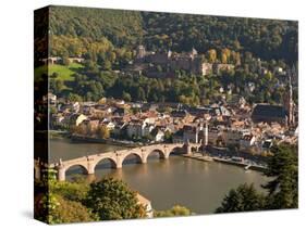 View of the Alte Brucke (Old Bridge), Neckar River Heidelberg Castle and Old Town from the Philosop-Michael DeFreitas-Stretched Canvas