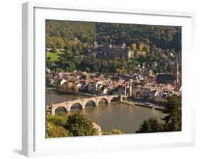 View of the Alte Brucke (Old Bridge), Neckar River Heidelberg Castle and Old Town from the Philosop-Michael DeFreitas-Framed Photographic Print