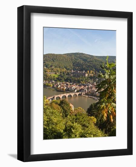 View of the Alte Brucke (Old Bridge), Neckar River Heidelberg Castle and Old Town from the Philosop-Michael DeFreitas-Framed Photographic Print