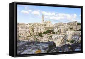 View of the ancient town and historical center called Sassi, perched on rocks on top of hill, Mater-Roberto Moiola-Framed Stretched Canvas