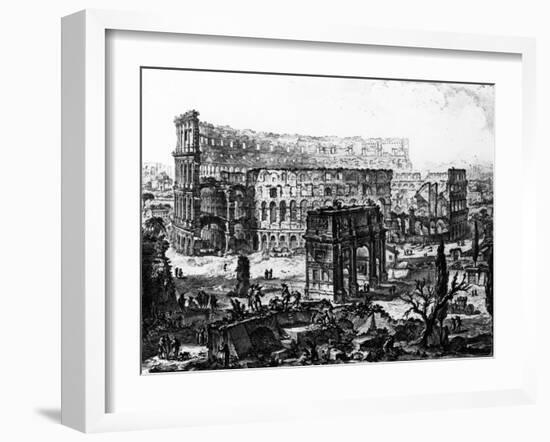 View of the Arch of Constantine and the Colosseum, from the 'Views of Rome' Series, C.1760-Giovanni Battista Piranesi-Framed Giclee Print