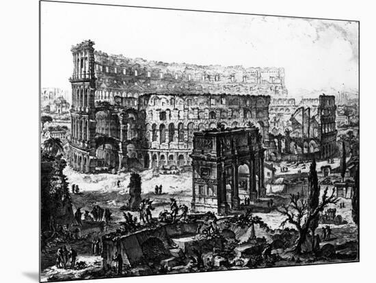 View of the Arch of Constantine and the Colosseum, from the 'Views of Rome' Series, C.1760-Giovanni Battista Piranesi-Mounted Giclee Print