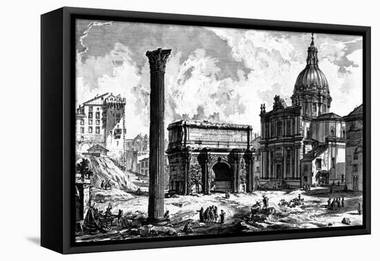 View of the Arch of Septimius Severus and the Church of Santi Luca E Martina, from the 'Views of…-Giovanni Battista Piranesi-Framed Stretched Canvas