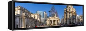 View of the Bank of England and Royal Exchange with The City of London backdrop, London, England-Frank Fell-Framed Stretched Canvas
