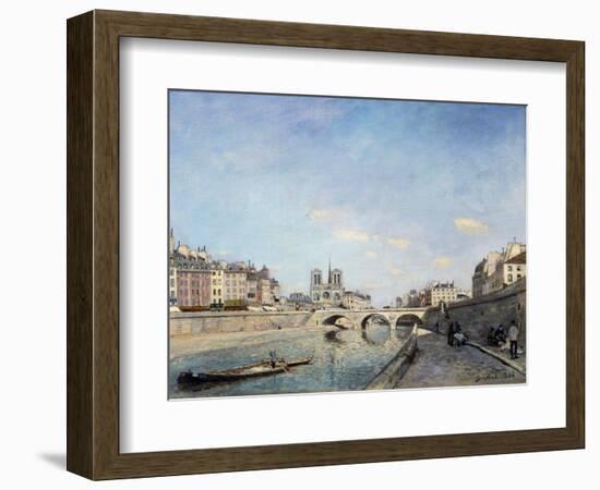 View of the Banks of the Seine and Notre Dame Cathedral in Paris by Johan Barthold Jongkind-null-Framed Giclee Print