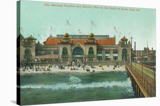 View of the Bathing Pavilion and Electric Pier - Santa Cruz, CA-Lantern Press-Stretched Canvas