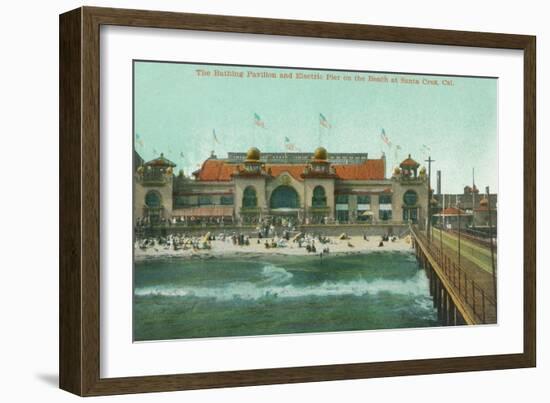 View of the Bathing Pavilion and Electric Pier - Santa Cruz, CA-Lantern Press-Framed Art Print