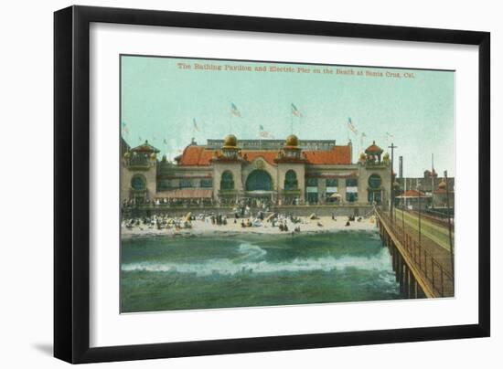 View of the Bathing Pavilion and Electric Pier - Santa Cruz, CA-Lantern Press-Framed Art Print