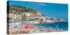 View of the Beach in Nice Timelapse, France, near the Promenade Des Anglais. Tourists, Sunbeds and-Kyrylo Neiezhmakov-Stretched Canvas