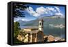 View of the bell tower and village of Dorio, Lake Como, Italian Lakes, Lombardy, Italy-Roberto Moiola-Framed Stretched Canvas