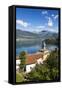 View of the bell tower and village of Dorio, Lake Como, Province of Lecco, Lombardy, Italy, Europe-Roberto Moiola-Framed Stretched Canvas