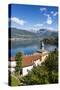 View of the bell tower and village of Dorio, Lake Como, Province of Lecco, Lombardy, Italy, Europe-Roberto Moiola-Stretched Canvas