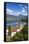 View of the bell tower and village of Dorio, Lake Como, Province of Lecco, Lombardy, Italy, Europe-Roberto Moiola-Framed Stretched Canvas