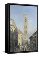 View of the Bell Tower of the Cathedral in Florence-Lorenzo Delleani-Framed Stretched Canvas