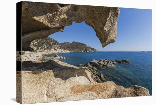 View of the Blue Sea from a Natural Sea Cave of Rocks Shaped by Wind, Punta Molentis, Villasimius-Roberto Moiola-Stretched Canvas