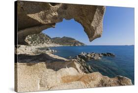 View of the Blue Sea from a Natural Sea Cave of Rocks Shaped by Wind, Punta Molentis, Villasimius-Roberto Moiola-Stretched Canvas