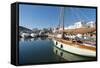 View of the Boats, Marina, Santa Eulalia Port-Emanuele Ciccomartino-Framed Stretched Canvas
