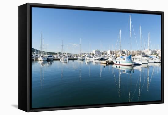 View of the Boats, Marina, Santa Eulalia Port-Emanuele Ciccomartino-Framed Stretched Canvas