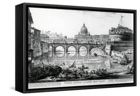 View of the Bridge and Castel Sant'Angelo, from the 'Views of Rome' Series, C.1760-Giovanni Battista Piranesi-Framed Stretched Canvas