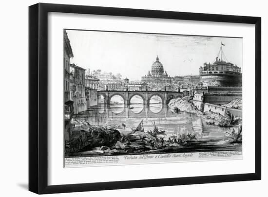 View of the Bridge and Castel Sant'Angelo, from the 'Views of Rome' Series, C.1760-Giovanni Battista Piranesi-Framed Giclee Print