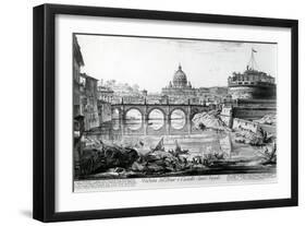 View of the Bridge and Castel Sant'Angelo, from the 'Views of Rome' Series, C.1760-Giovanni Battista Piranesi-Framed Giclee Print