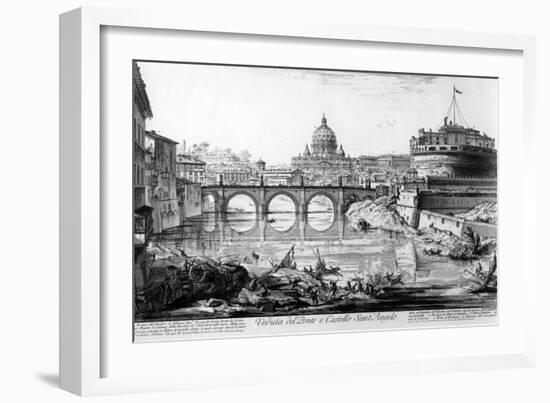 View of the Bridge and Castel Sant'Angelo, from the 'Views of Rome' Series, C.1760-Giovanni Battista Piranesi-Framed Giclee Print