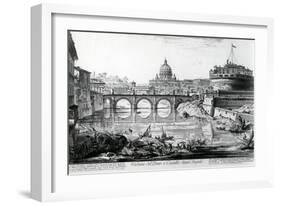 View of the Bridge and Castel Sant'Angelo, from the 'Views of Rome' Series, C.1760-Giovanni Battista Piranesi-Framed Giclee Print